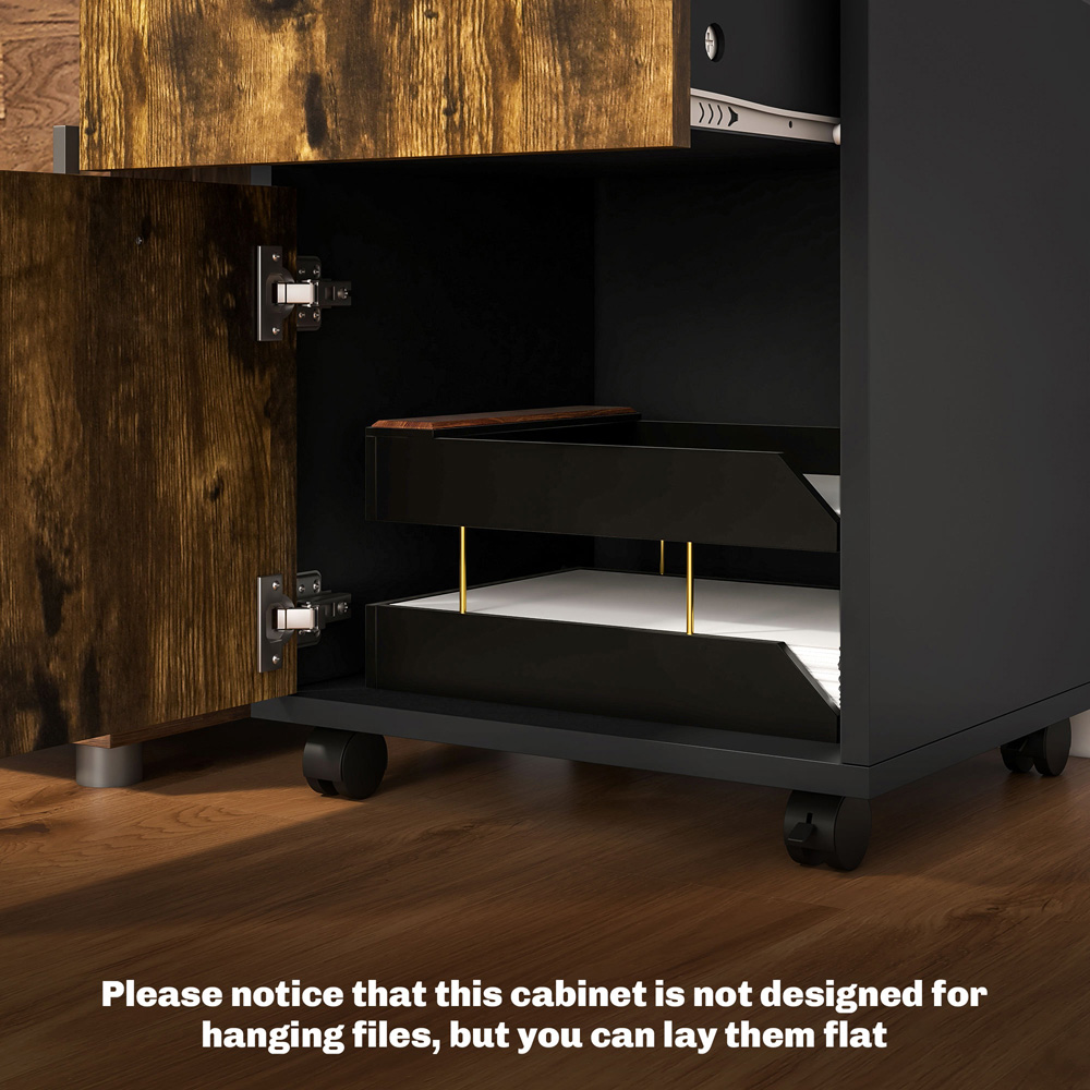 HOMCOM Single Door Single Drawer Rustic Brown Filing Cabinet Image 5