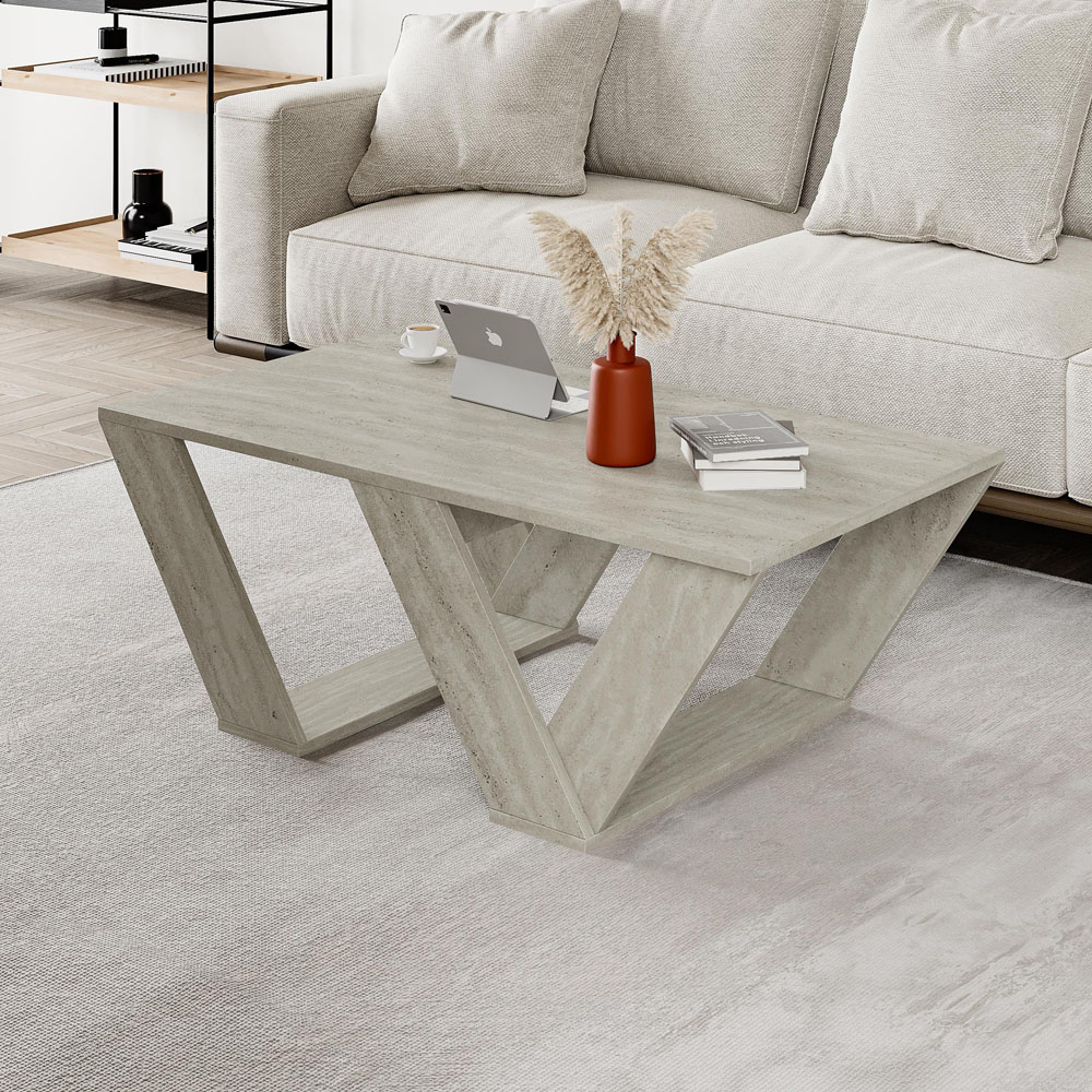 Decortie Pipra Travertine Wood Modern Coffee Table Image 5