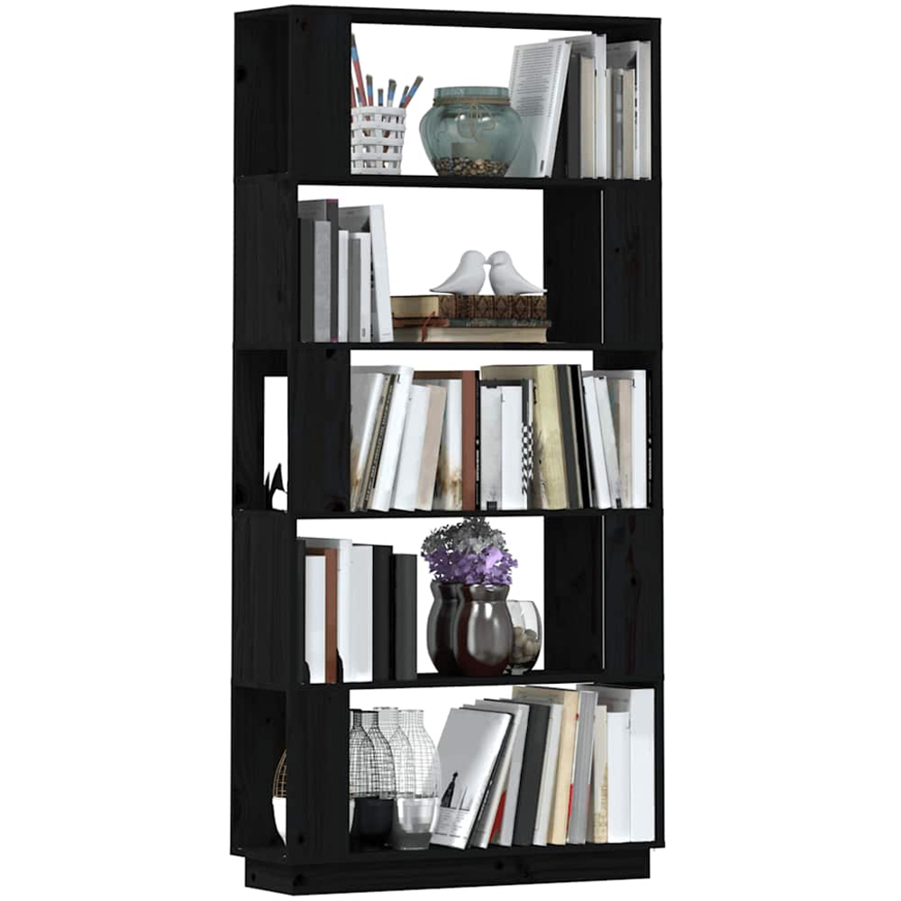 vidaXL 5 Shelf Black Solid Pine Wood Bookcase Image 4