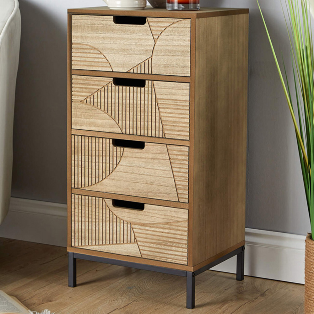 Home Source Reedham 4 Drawers Light Brown Wooden Chest of Drawers Image 1