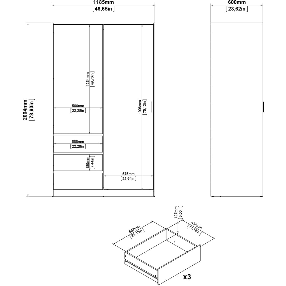 Florence 2 Door 3 Drawer Jackson Hickory Oak Sliding Wardrobe Image 9
