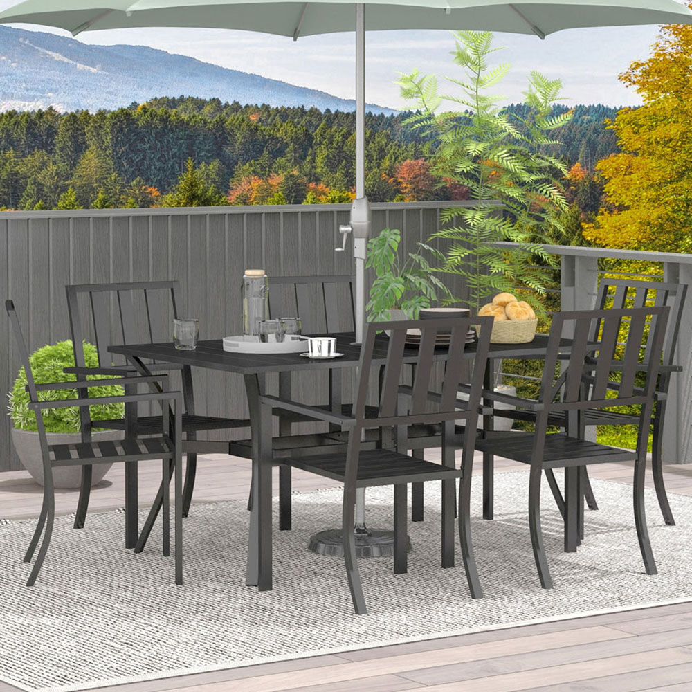 Outsunny 6 Seater Garden Dining Table Set Black Image 1