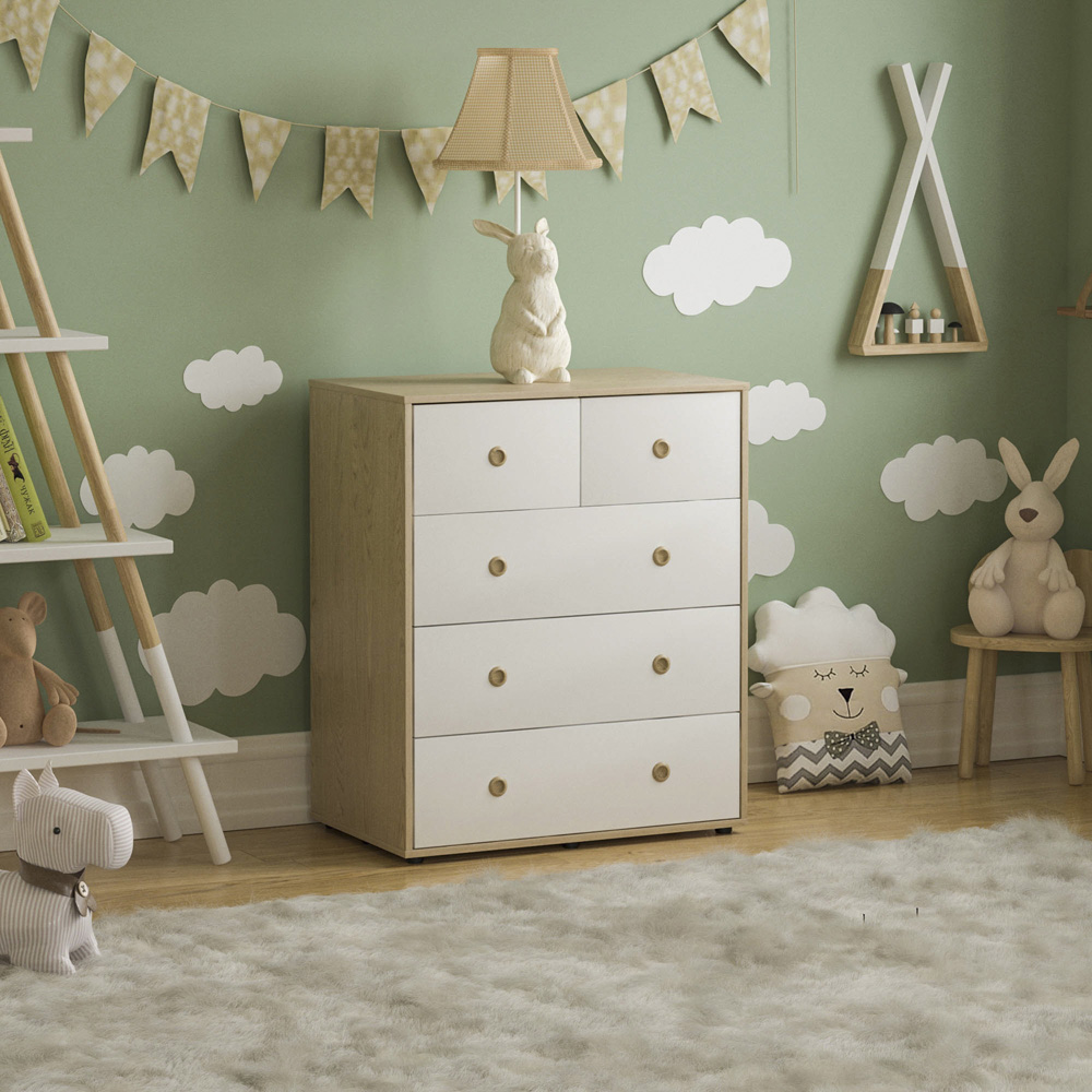 Junior Vida Neptune 5 Drawer White and Oak Storage Chest Image 6