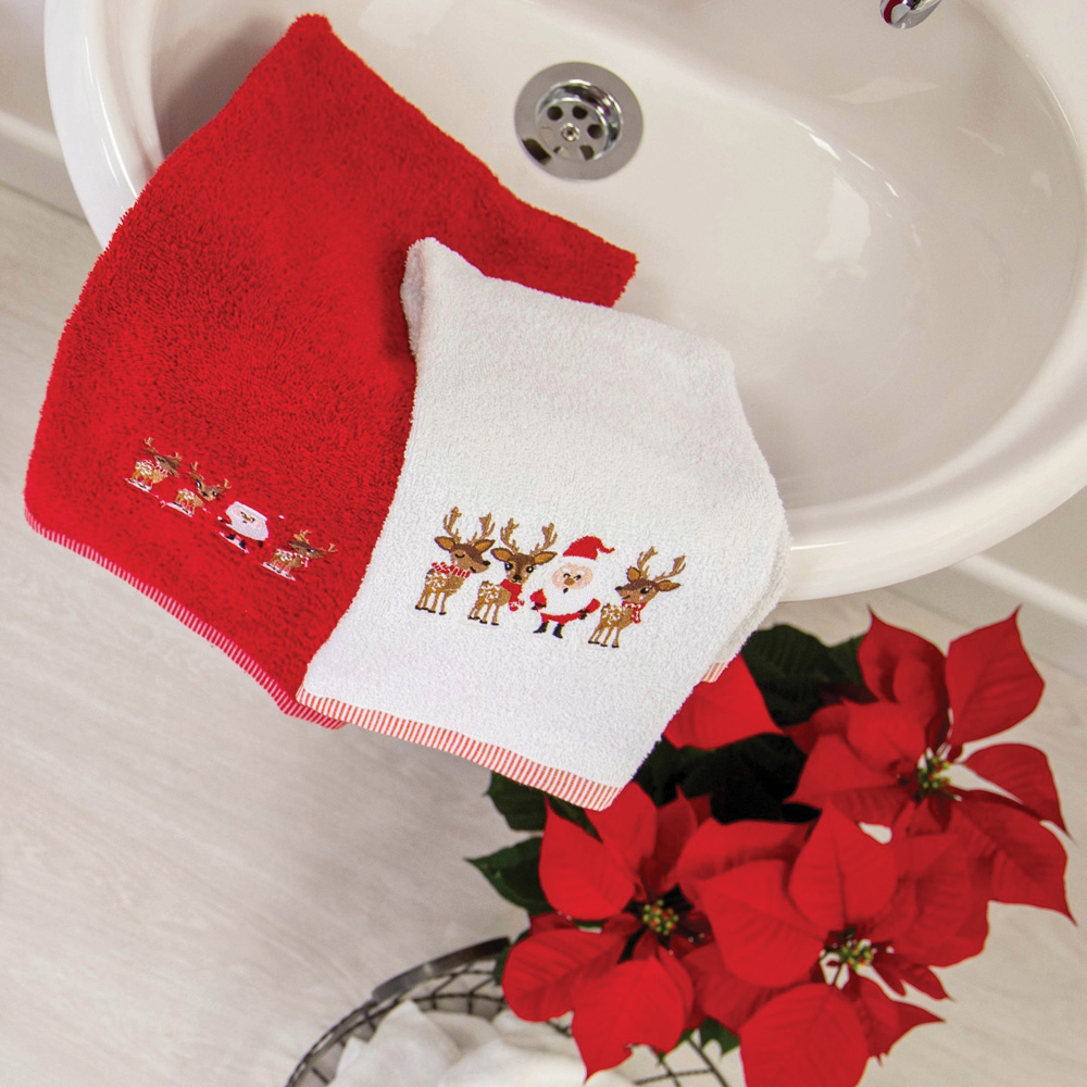 wilko Christmas Santa Cotton Hand and Guest Towel 2 Pack Image 5