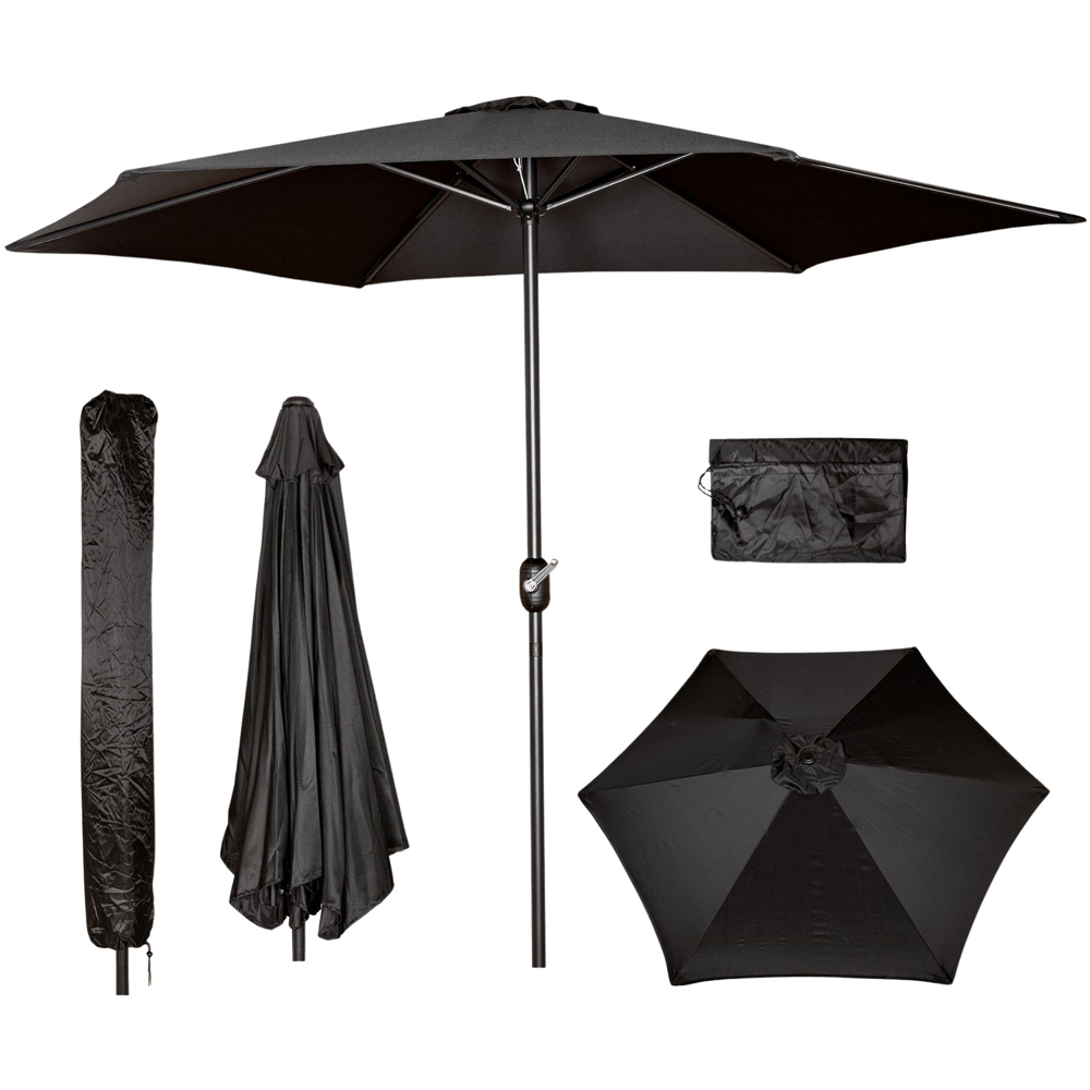 Samuel Alexander 2.7m Black Havana Garden Patio Parasol with Crank Handle and Cover Image 3