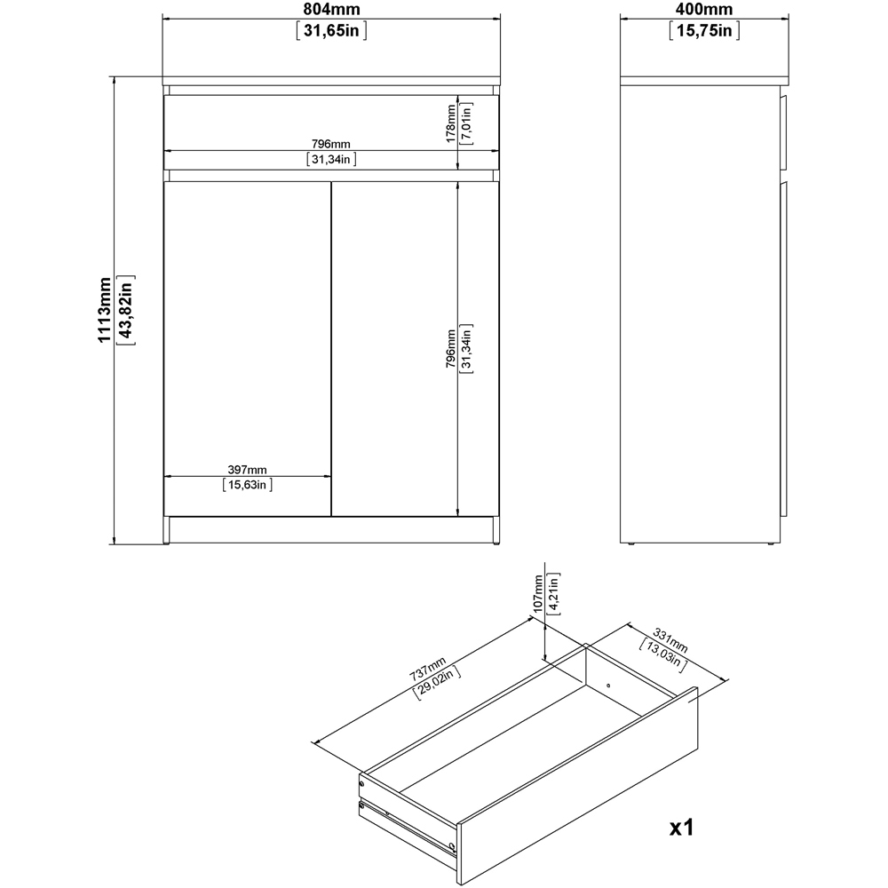 Florence 2 Door Single Drawer Jackson Hickory Oak and White Shoe Cabinet Image 9