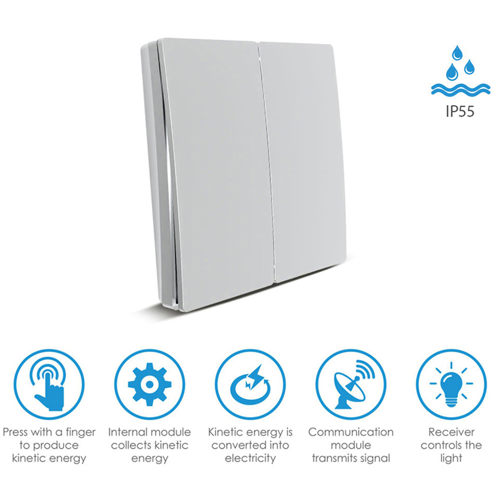 ENER-J ECO 2 Gang Silver Wireless Kinetic Switch Image 6
