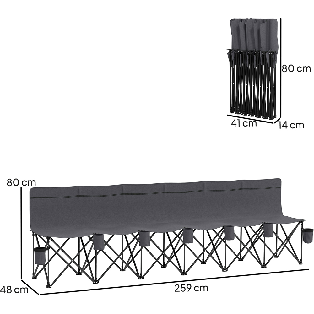 Outsunny 6 Seater Charcoal Grey Folding Camping Bench with Cup Holder Image 9