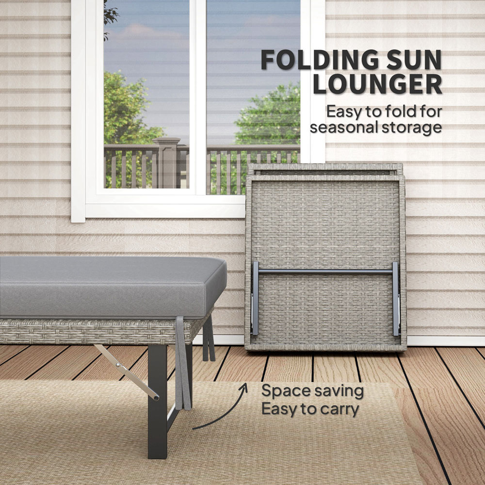 Outsunny Grey Cushion Rattan Adjustable Back Folding Sun Lounger Image 7