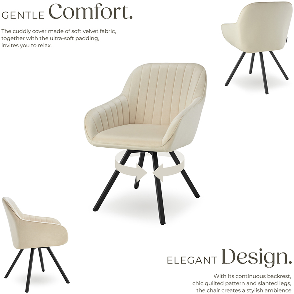 tectake Set of 2 Cream Velvet Fabric Armchair Image 3