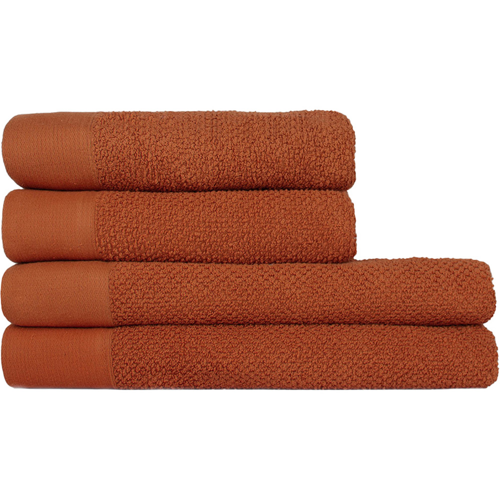 furn. Textured Cotton Brown Hand and Bath Towels Set of 4 Image 1