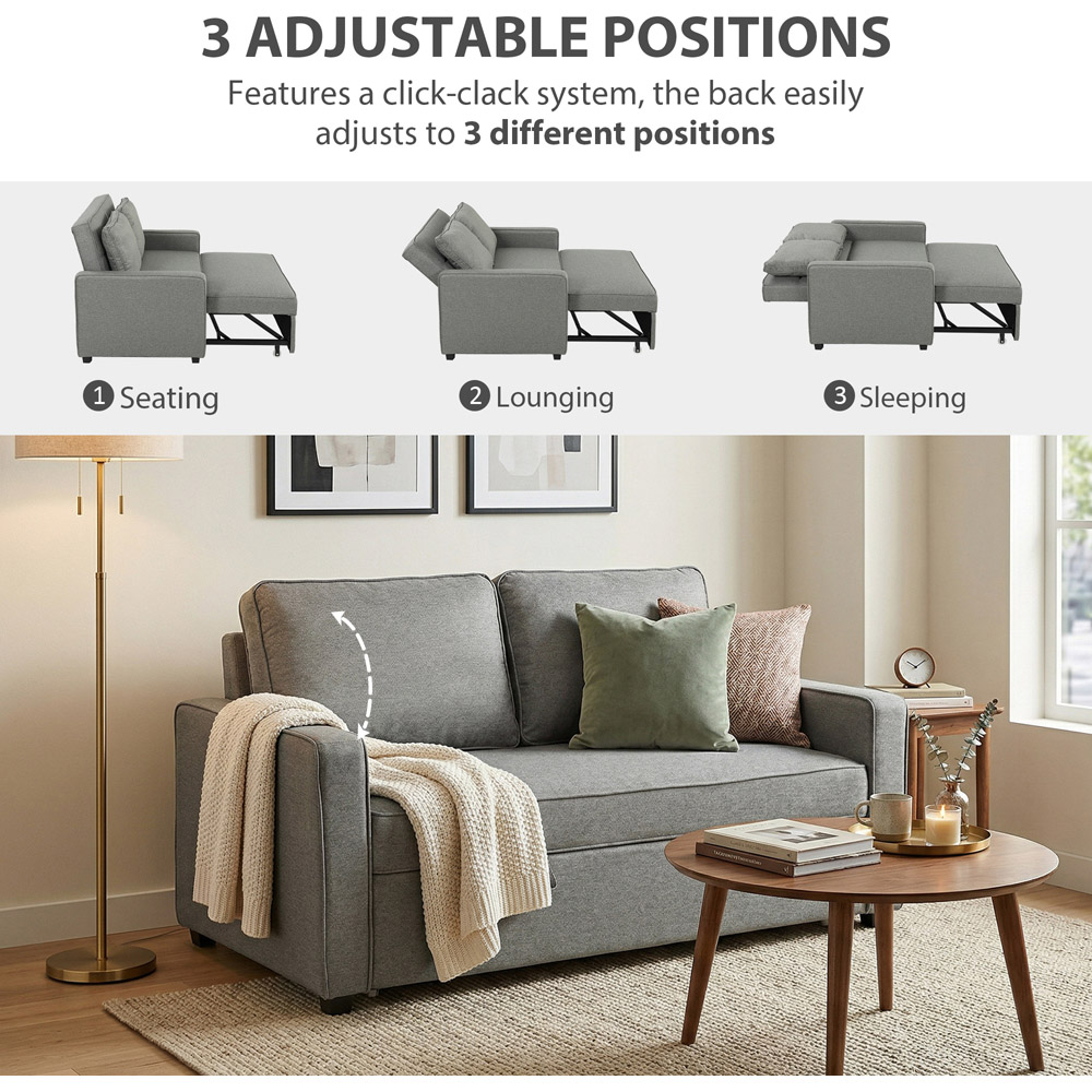 HOMCOM 2 Seater Grey Click Clack Pull Out Sofa Bed Image 6