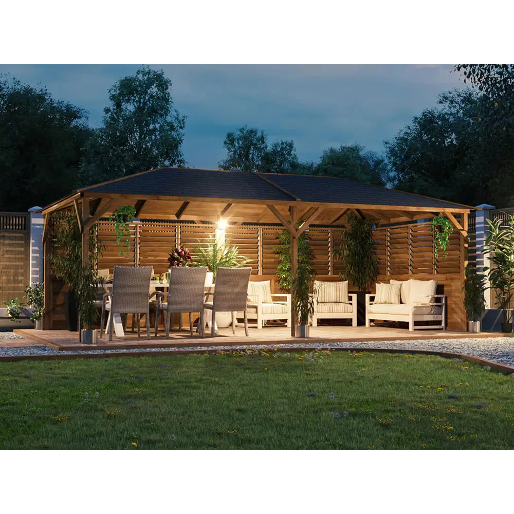 Dunster House Utopia 6 x 3m Brown Louvre Wall Garden Gazebo with Roof Shingles Image 3