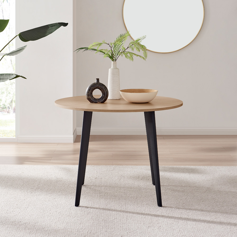 Furniturebox Kimmi 4 Seater Round Dining Table Oak Wood and Black Image 5