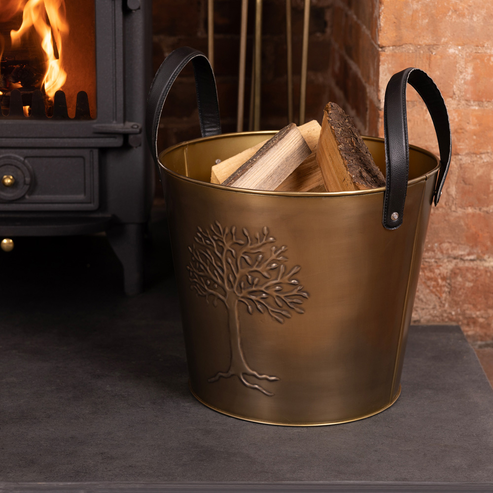 Charles Bentley Snug Mulberry Small Antique Gold Leather Handled Log Bucket Image 2