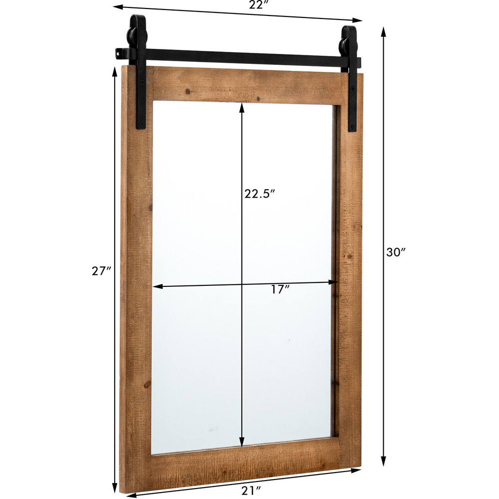 Costway Brown Wood Frame Wall Mirror 76 x 56cm Image 9
