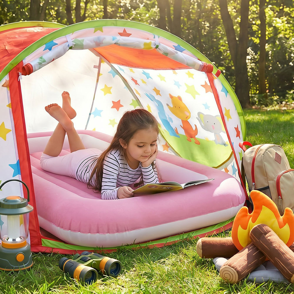 Milestone Pastel Pink Flocked Kids Airbed Image 2