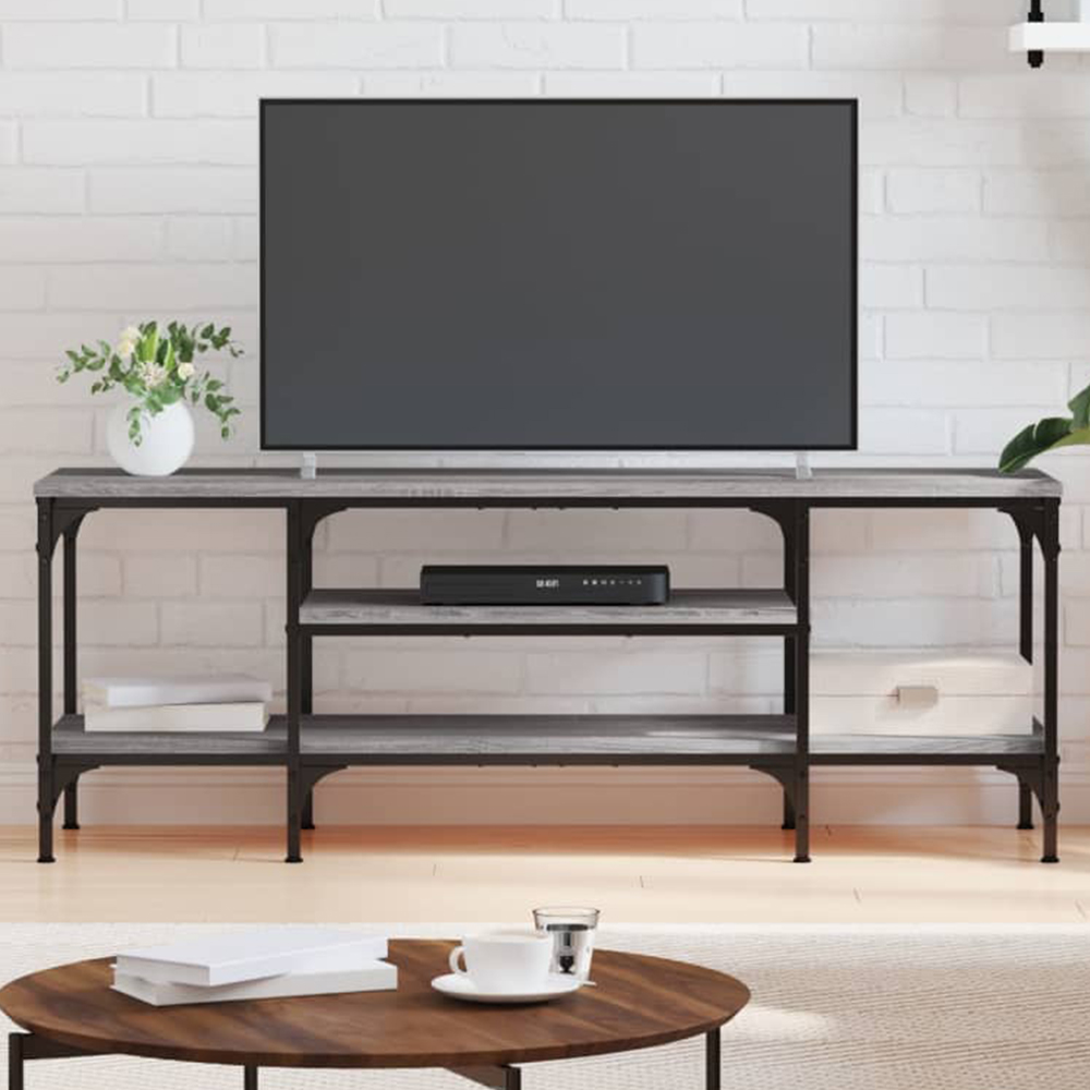 vidaXL 2 Shelf Grey Sonoma Wood and Steel TV Cabinet Image 1
