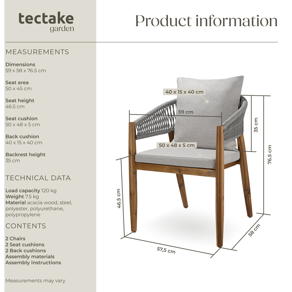 tectake Manacor Set of 2 Greige Rope Design Garden chair Image 9