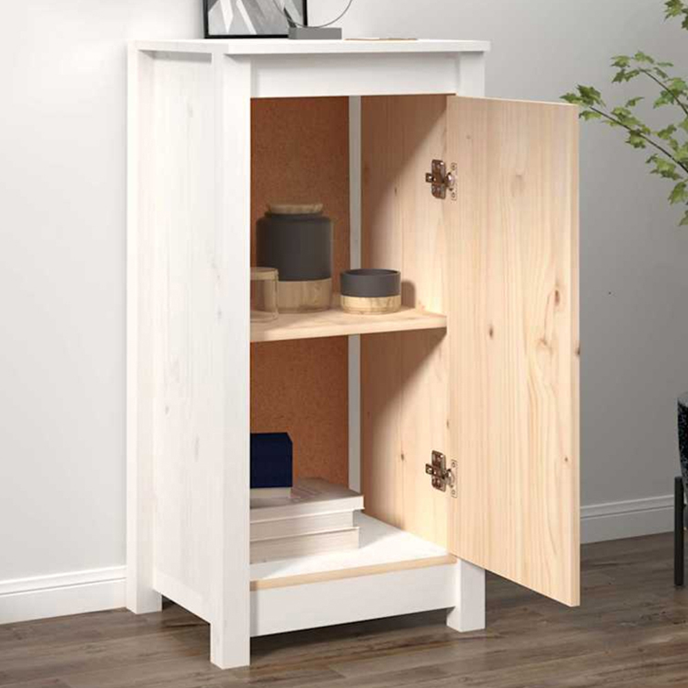 vidaXL Single Door White Pine Wood Sideboard Image 1