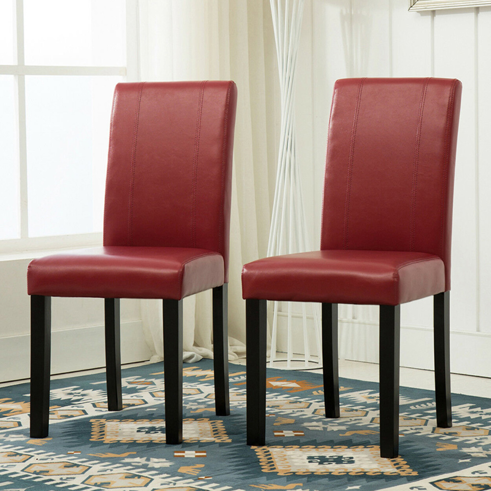 Set of 2 Red Faux Leather Dining Chair Image 1