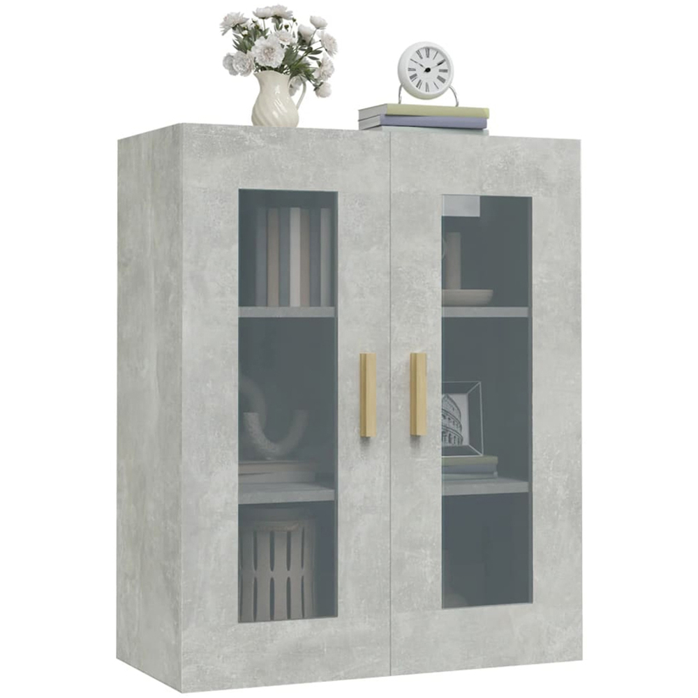 vidaXL 2 Glass Door 3 Shelf Concrete Grey Hanging Wall Cabinet Image 6
