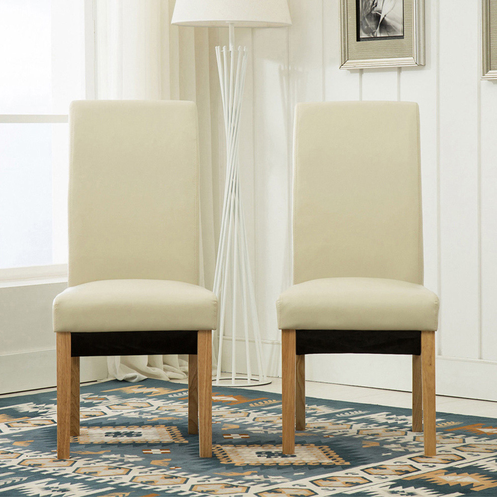 Set of 2 Cream Faux Leather High Back Dining Chair Image 2