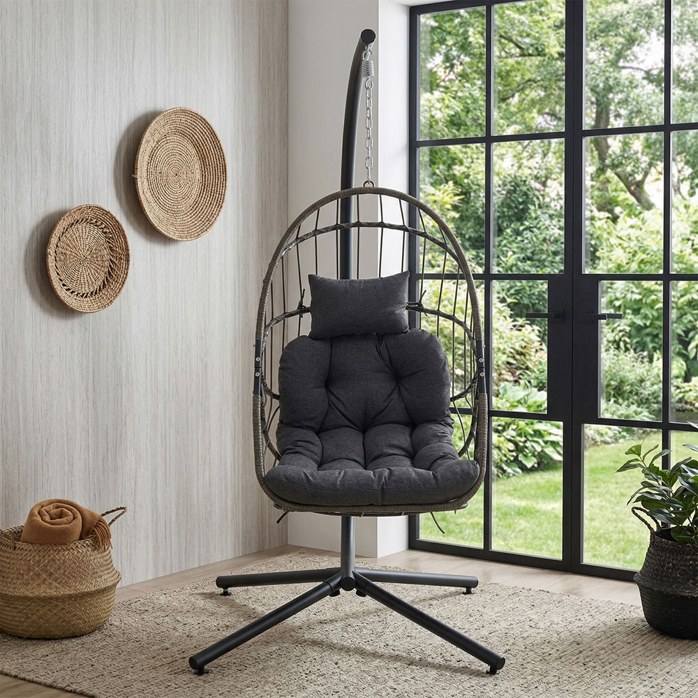 Living and Home Black Foldable Padded Swing Egg Chair Image 7