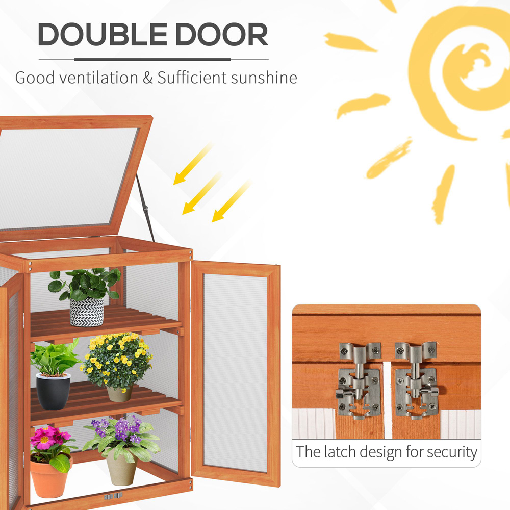 Outsunny 3-Tier Orange Wooden Polycarbonate Cold Frame Image 5