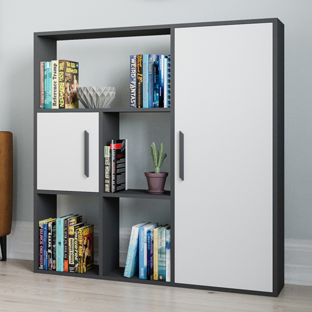Decorotika Ridge 2 Door 4 Shelf Anthracite and White Bookcase Image 1