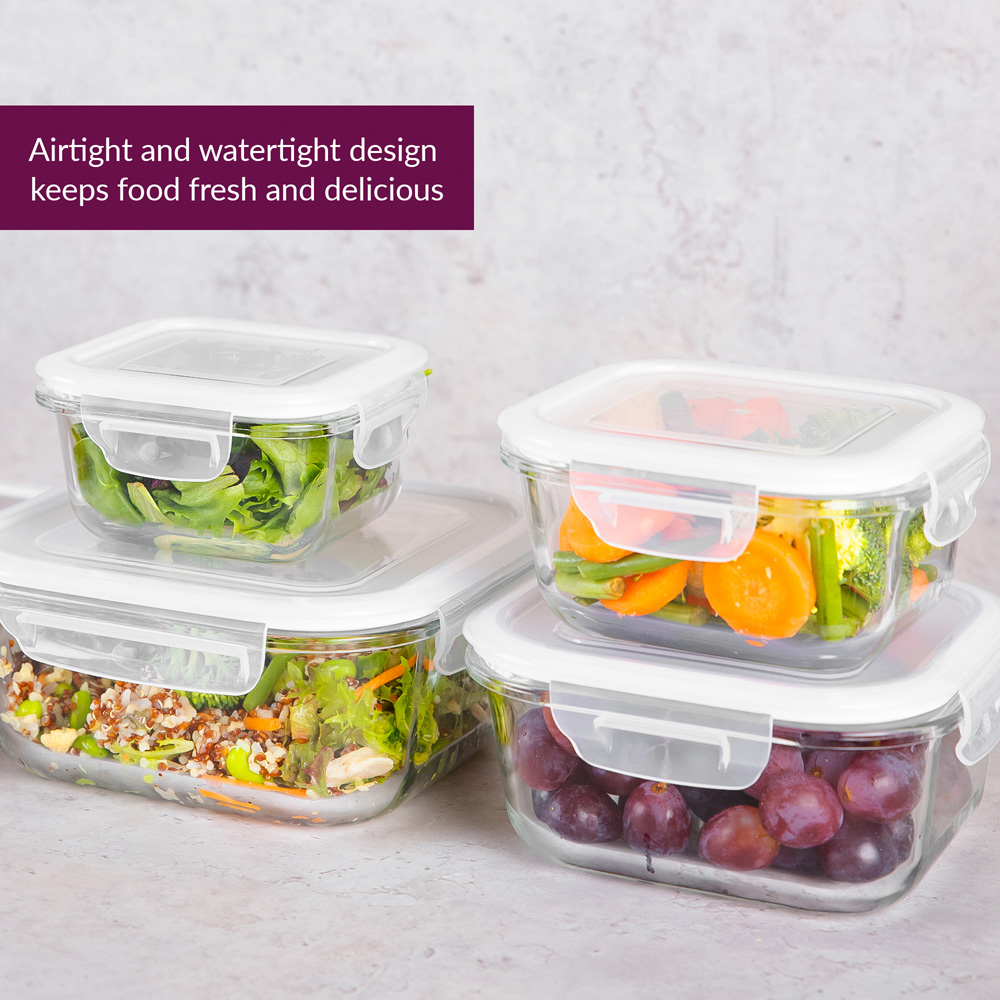 Innoteck Essentials 4 Piece Square Glass Kitchen Storage Container Set with Snap Lock Lids Image 4
