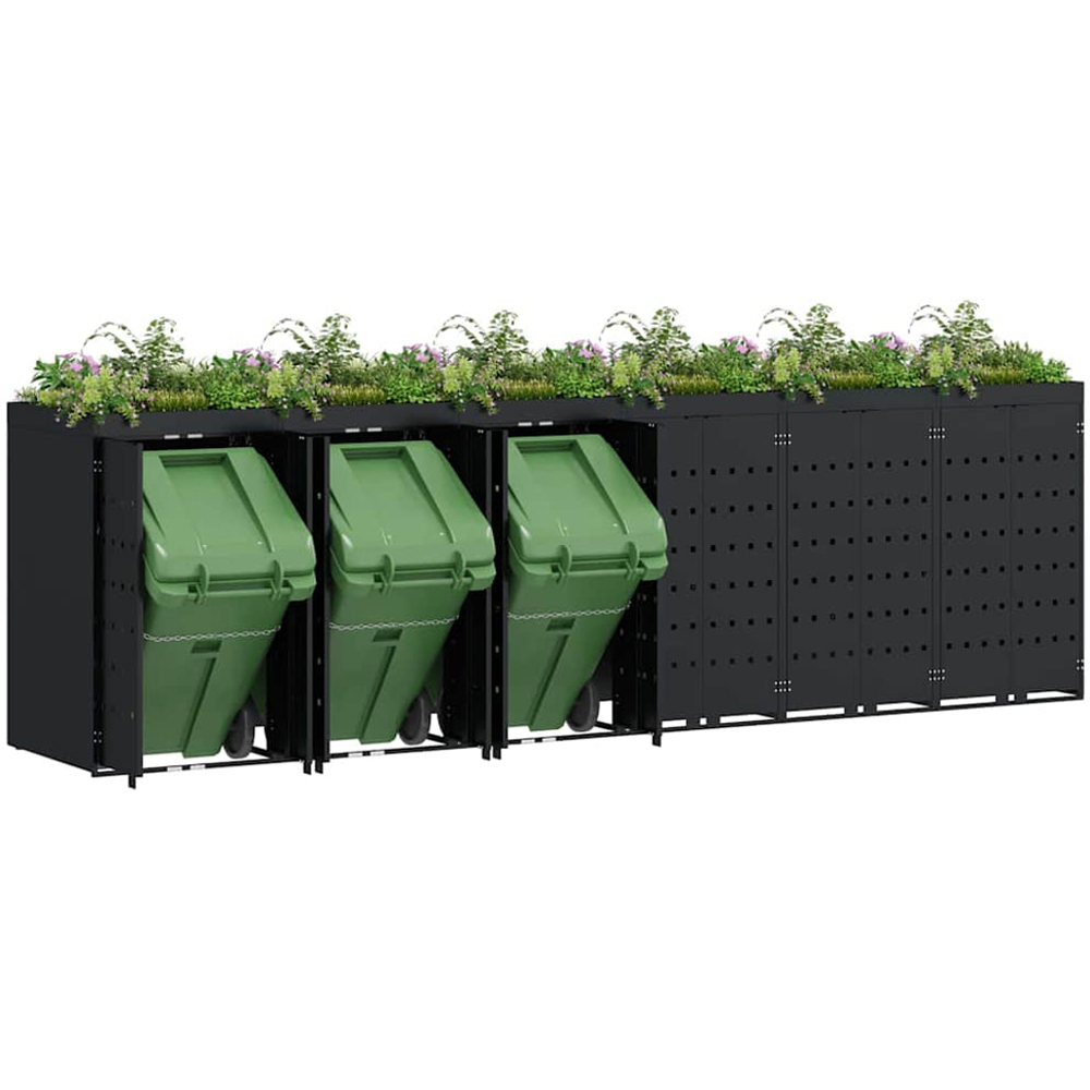 vidaXL Black 6 Wheelie Bin Storage Shed with Planter Roof Image 3