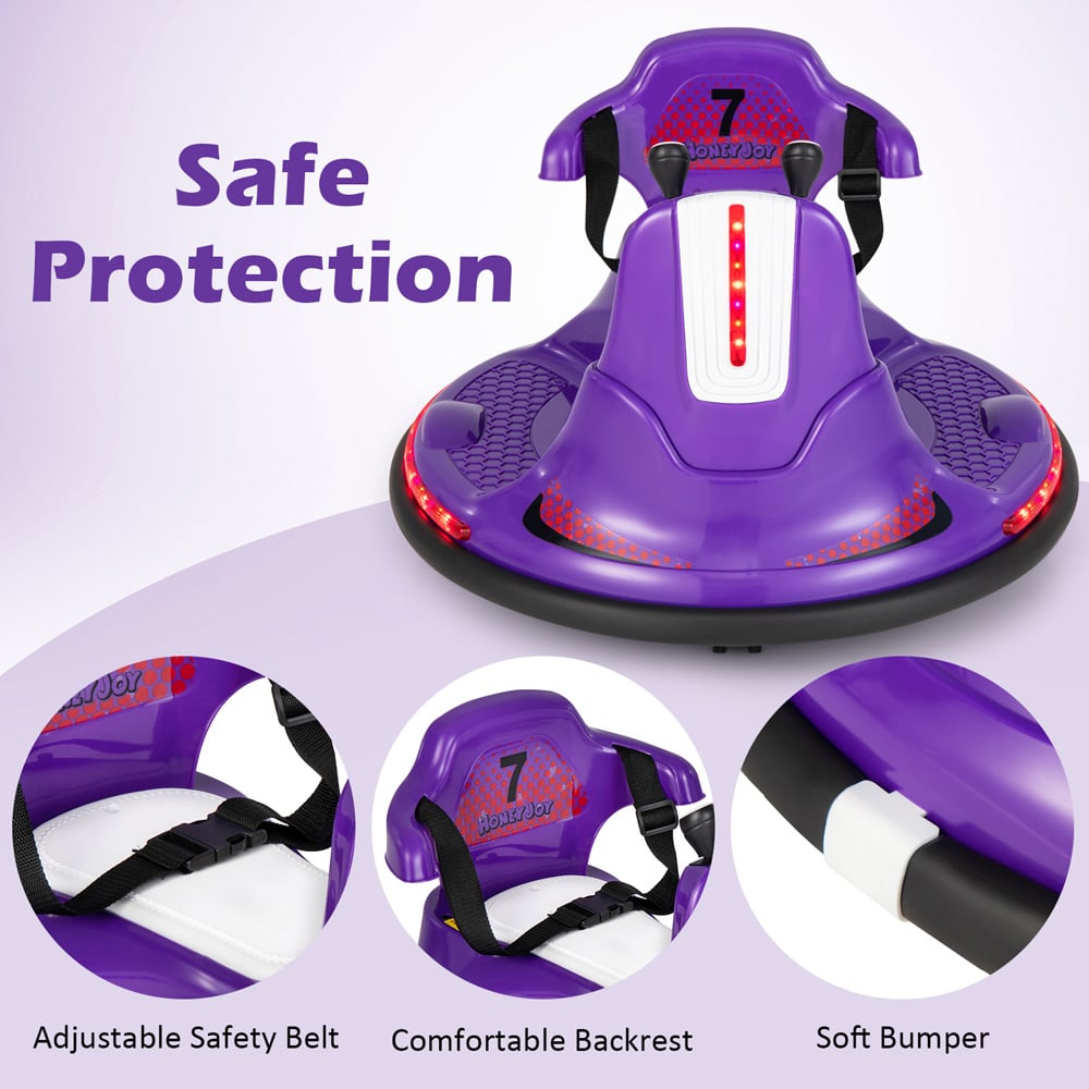 Costway Kids Purple Electric Ride On Bumper Car with Dual Joysticks and Remote Control 12V Image 7