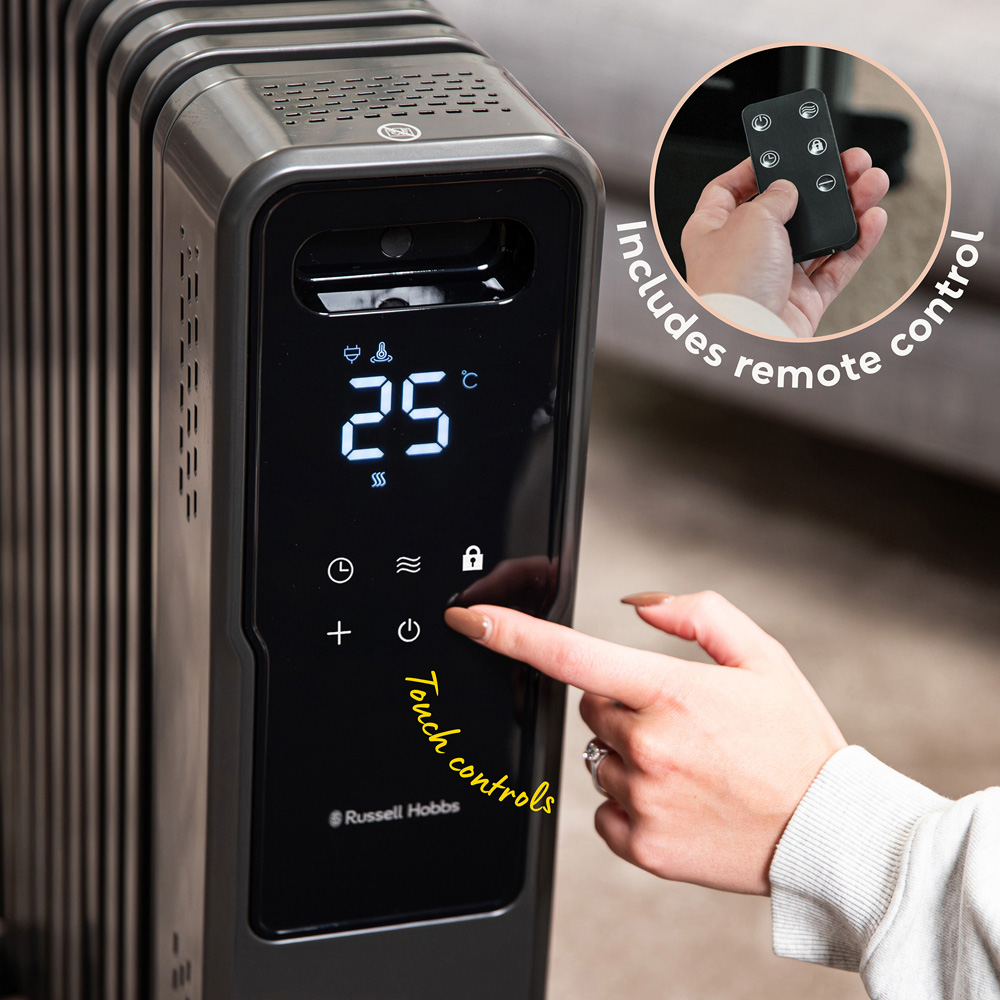 Russell Hobbs Graphite 11-Fin Wi-Fi Digital Touch Control Oil Filled Radiator with Remote 2500W Image 6