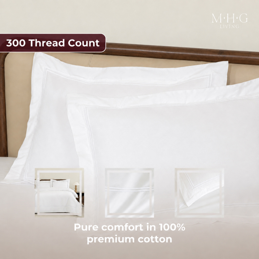 MHG Living Super King Size White Baratta Stitched Duvet Cover Set Image 3