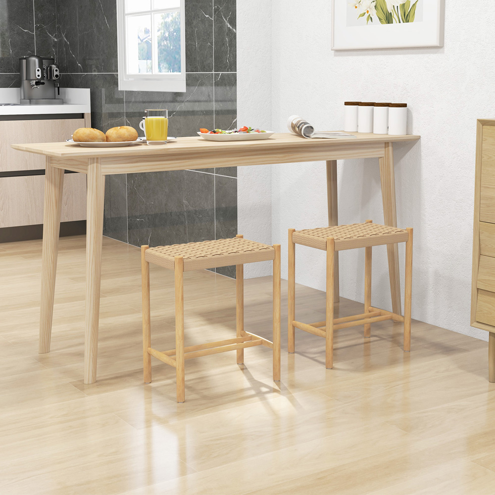 Costway Woven Paper Rubberwood Frame Dining Stool Set of 2 Image 4