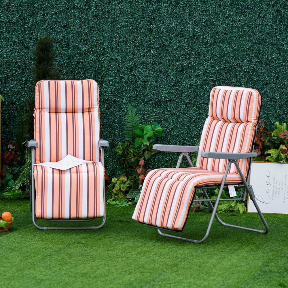 Outsunny Set of 2 Orange and White Recliner Sun Loungers Image 1