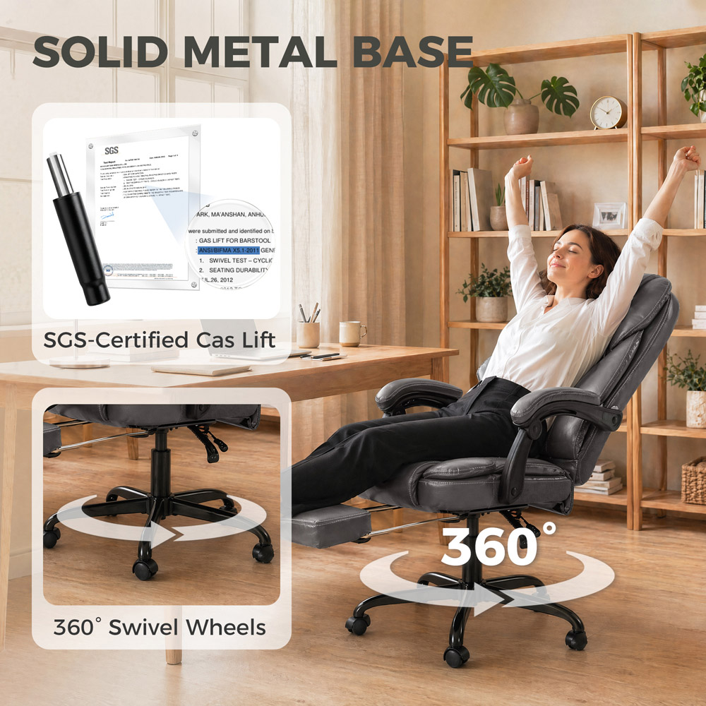 HOMCOM Grey High Back Home Office Recliner Chair Image 7