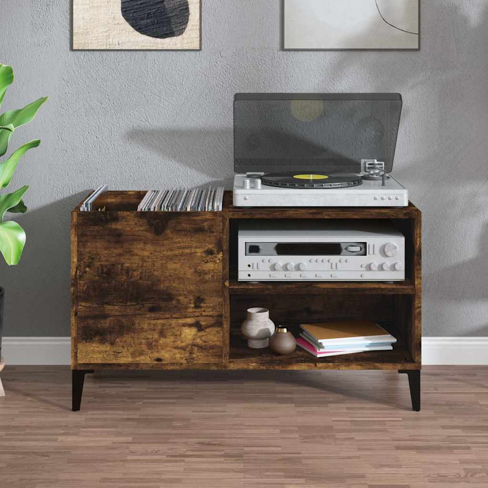 vidaXL 2 Shelf Smoked Oak Record Cabinet Image 7