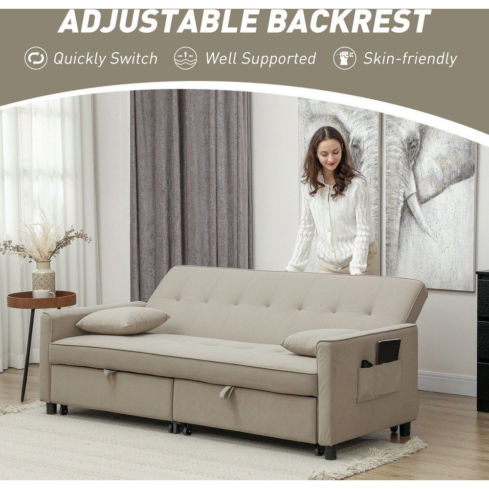 HOMCOM 3 Seater Beige L Shaped Reversible Pull Out Sofa Bed Image 6