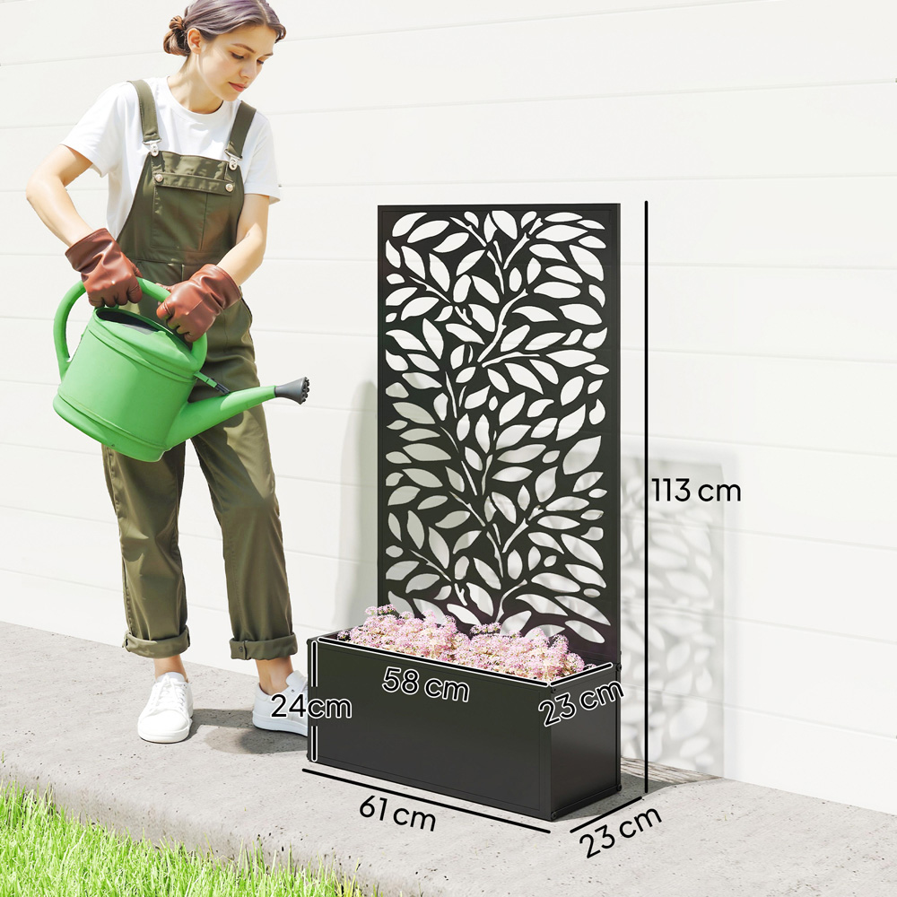 Outsunny Black Metal Raised Garden Bed with Trellis 113 x 23 x 61cm Image 9