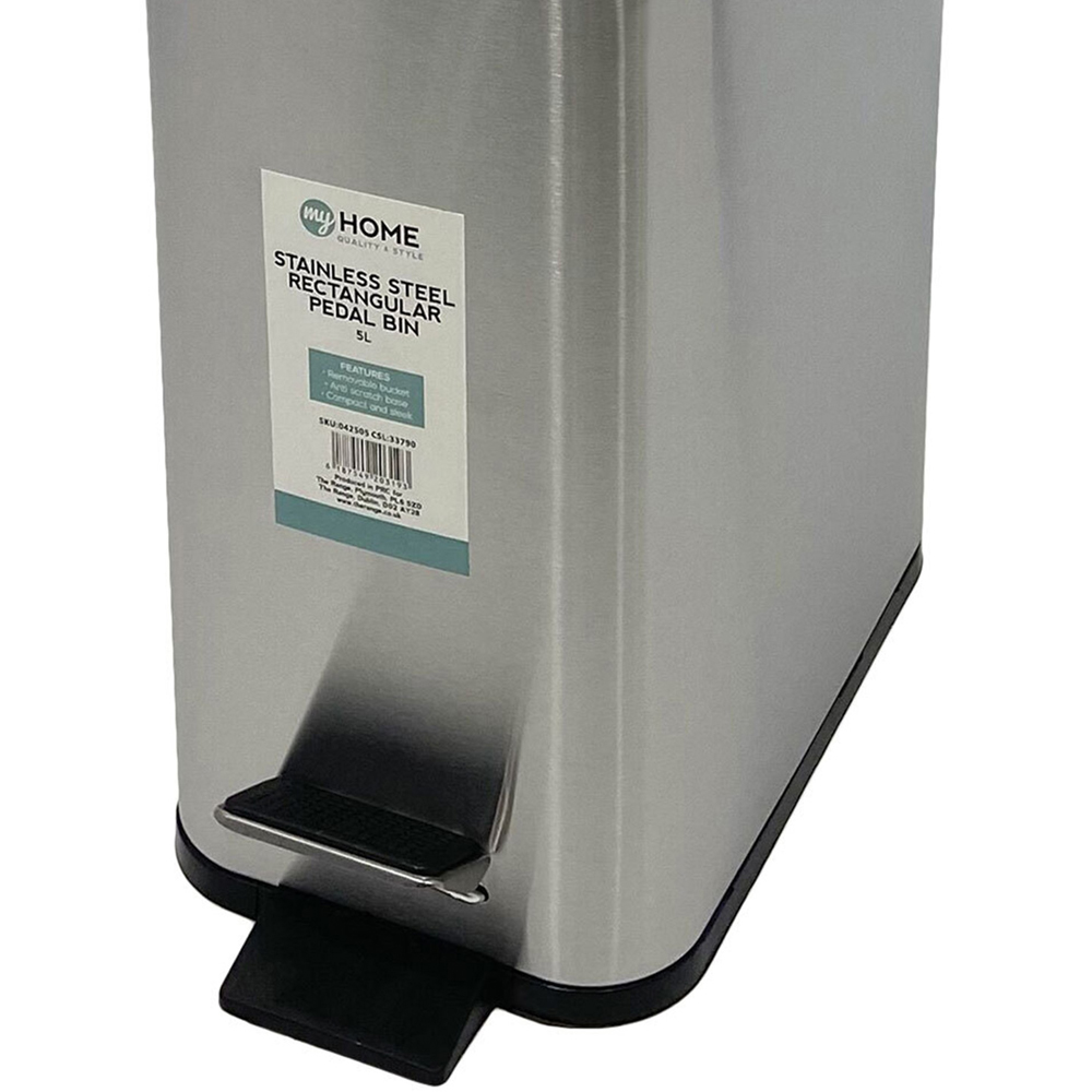 My Home Stainless Steel Rectangular Pedal Bin 5L Wilko
