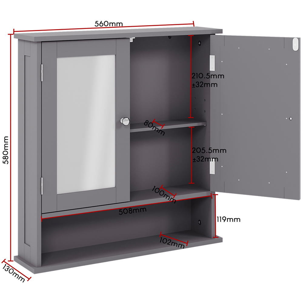 Bath Vida Priano 2 Door Single Shelf Wood and Grey Bathroom Cabinet Image 7
