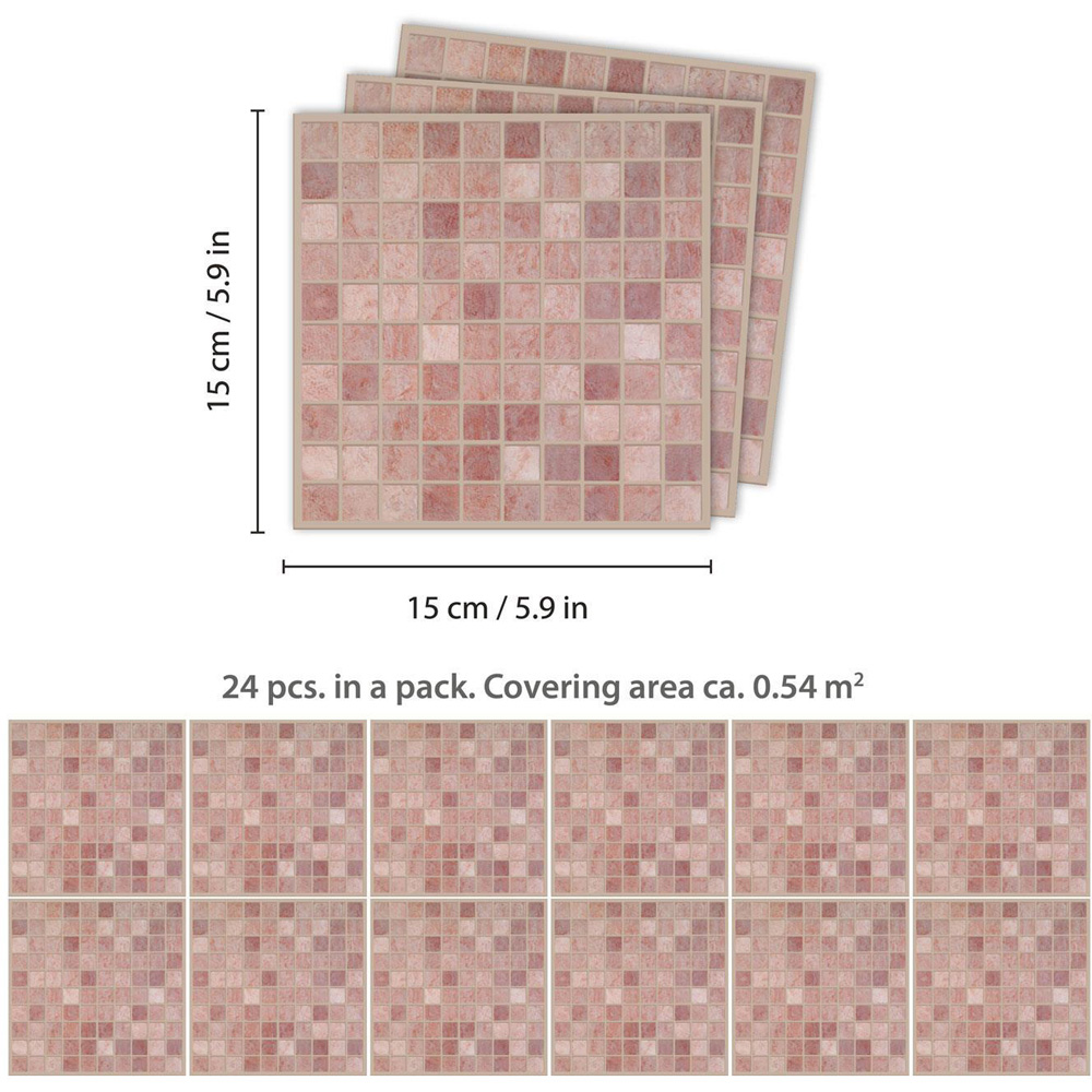 Walplus Vintage Pink Marble Mosaic Tile Sticker 24 Pack Image 6