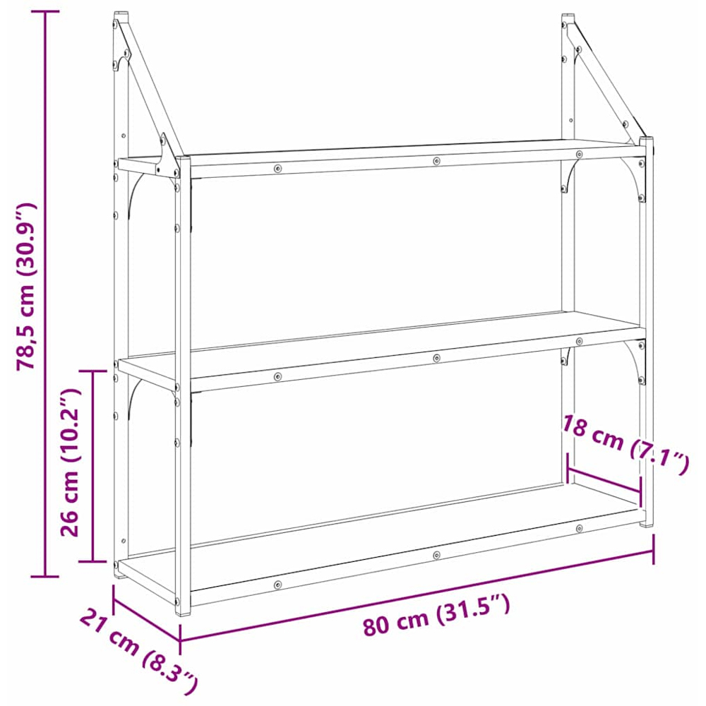vidaXL 80cm 3 Shelf Artisan Oak Wall Shelf Image 9