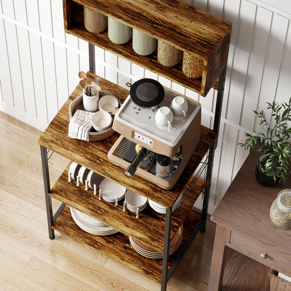 Portland 4 Shelf Brown Bakers Rack with Power Outlet Image 3