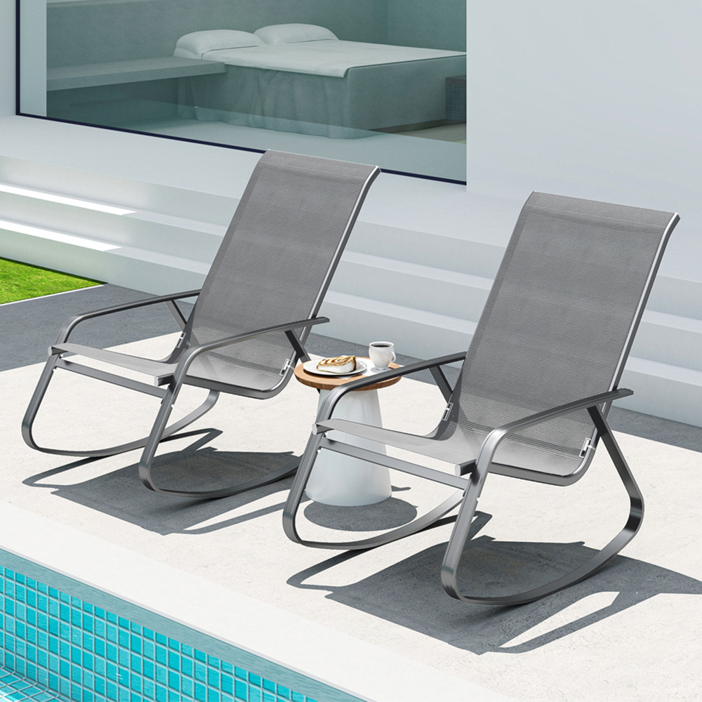 Outsunny Set of 2 Grey High Back Garden Rocking Chair Image 1