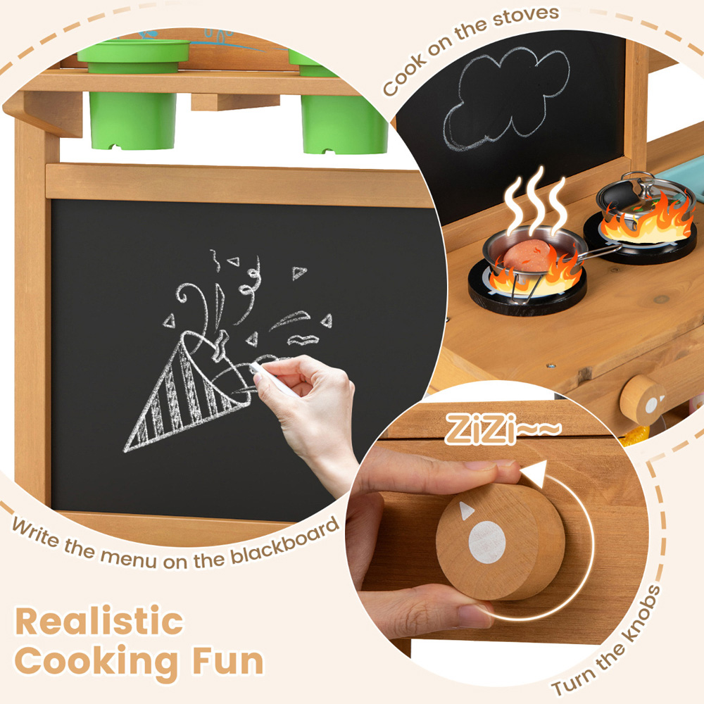 Costway Natural Kids Mud Pretend Kitchen Play Set Image 4