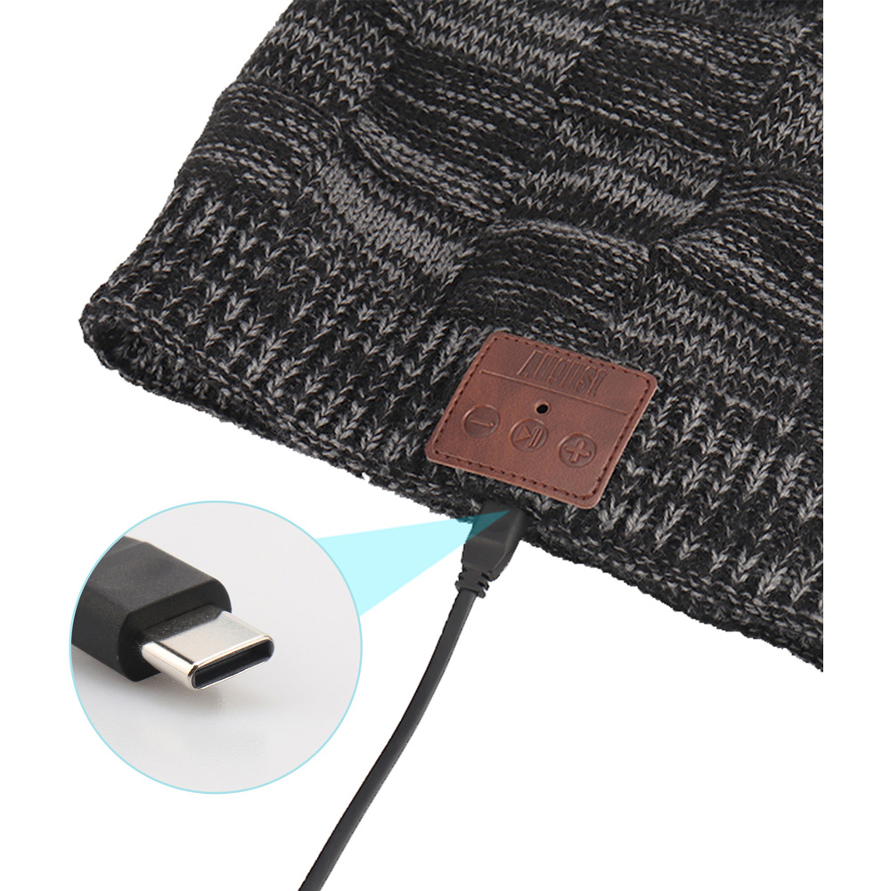 August EPA25D Grey Beanie Hat with Wireless Rechargeable Bluetooth Headphones and Mic Image 3