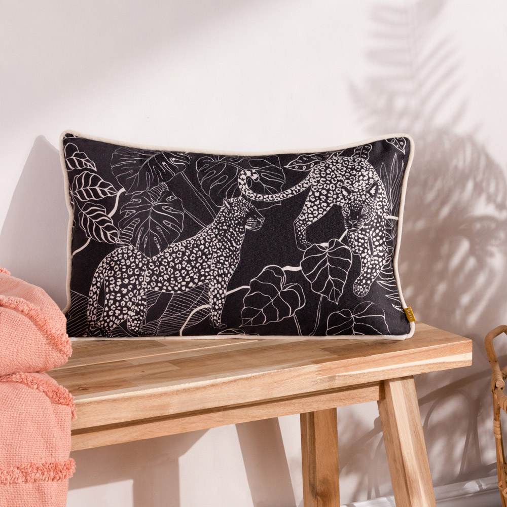 furn. Aurora Blush and Black Leopard Rectangular Cushion Image 2